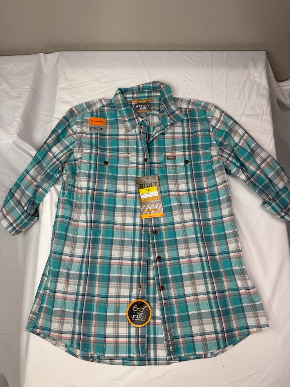 Ariat Teal and White Plaid Men's Casual Button-Down Shirt